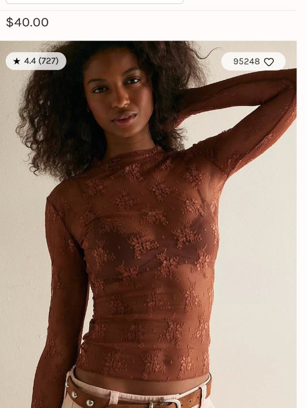 Free People Laxy Lux Lace Top in Caldera, Size Small